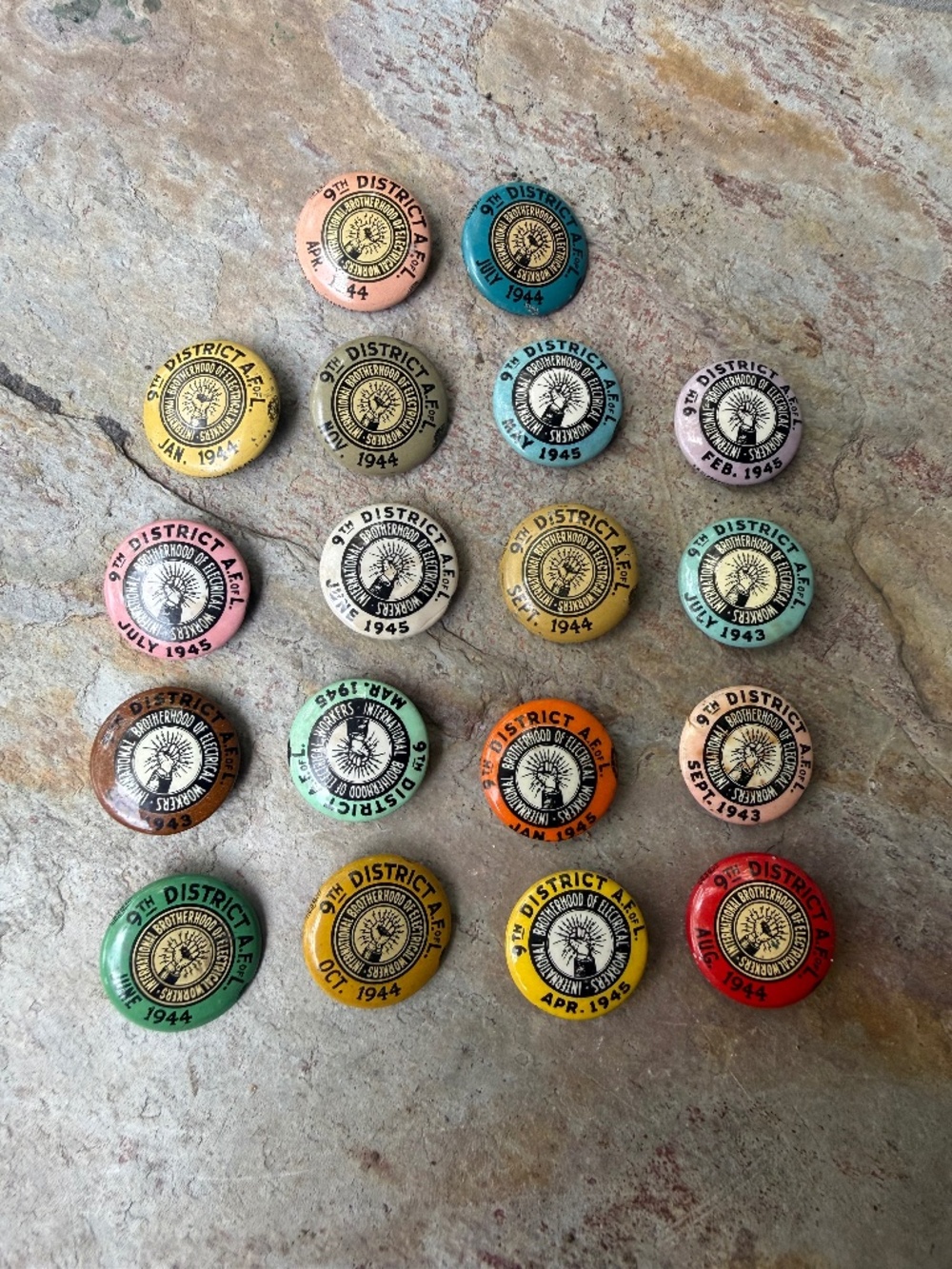 1940’s Union International Brotherhood of Electrical Workers 19 Pin Lot I.B.E.W.